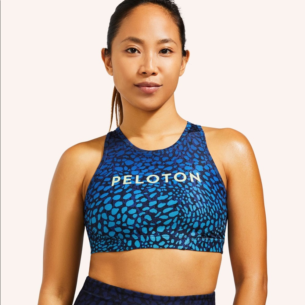 Peloton Blue Cheetah print sports bra